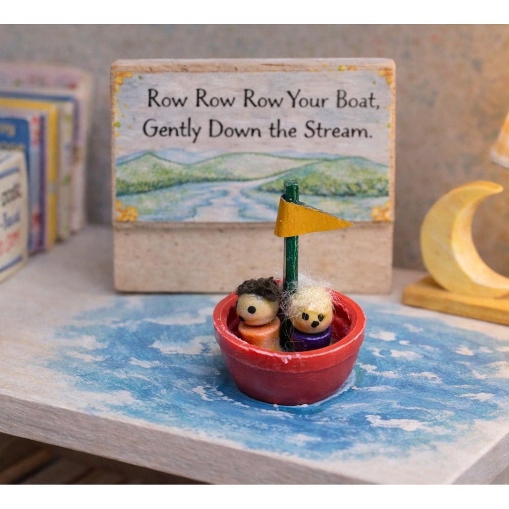 Dollhouse Miniatures OOAK Row Row Row Your Boat Nursery Rhyme Signed 1:12 Scale